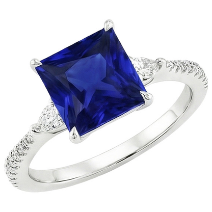 Solitaire Princess Blue Sapphire Pear & Round Natural Earth Mined Diamond Accents 6 Carats