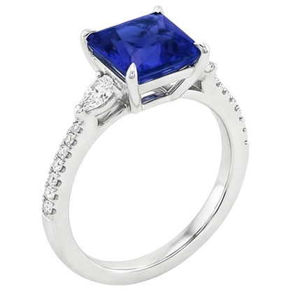 Solitaire Princess Blue Sapphire Pear & Round Natural Earth Mined Diamond Accents 6 Carats