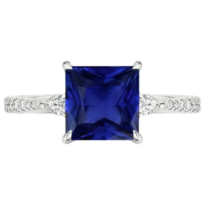 Solitaire Princess Blue Sapphire Pear & Round Natural Earth Mined Diamond Accents 6 Carats