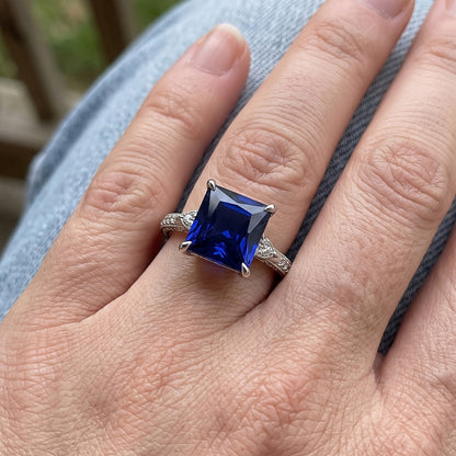 Solitaire Princess Blue Sapphire Pear & Round Natural Earth Mined Diamond Accents 6 Carats
