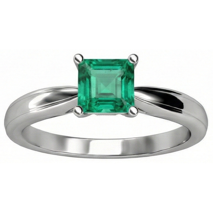 Natural Real ( Not Lab Grown ) Solitaire Princess Cut Green Emerald GIA 2.50 Carats Wedding Ring Gold White