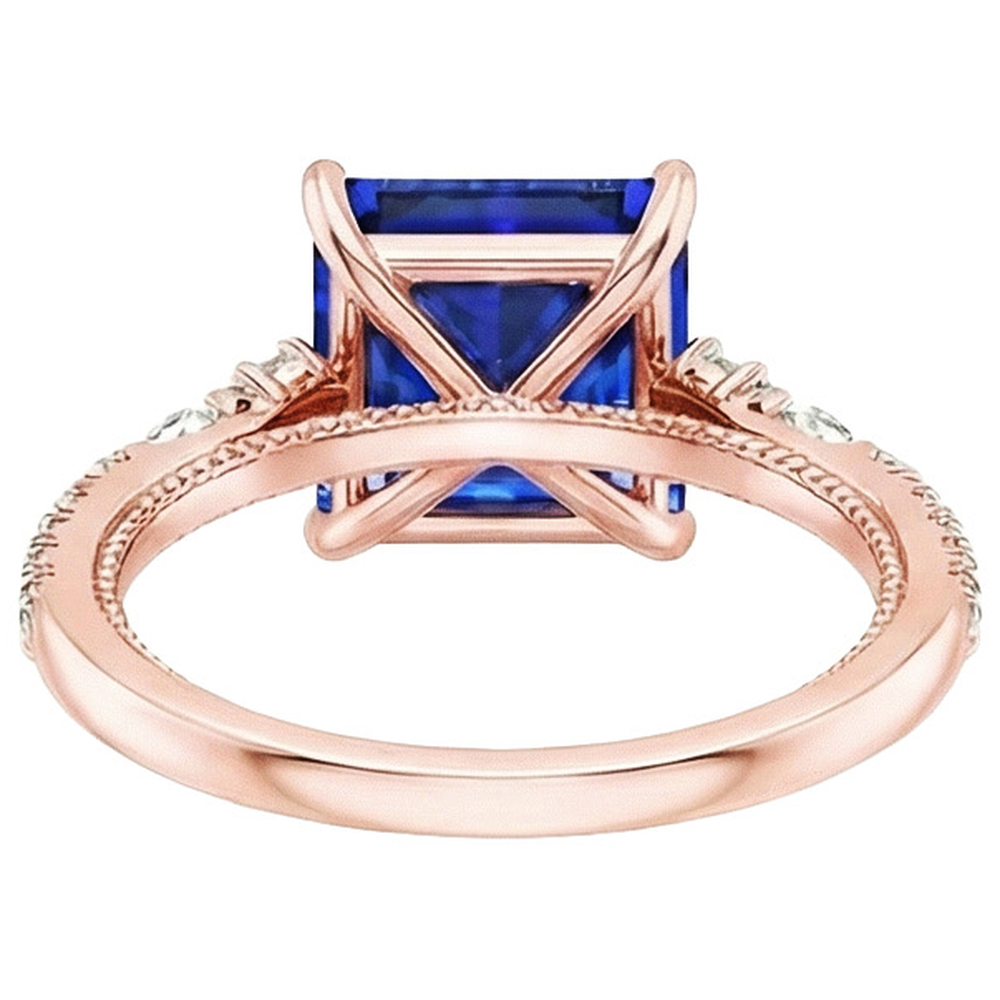 Solitaire Ring Accents Rose Gold Blue Sapphire and Natural Earth Mined Diamond 5.5 Carat