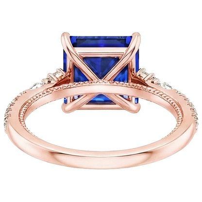 Solitaire Ring Accents Rose Gold Blue Sapphire and Natural Earth Mined Diamond 5.5 Carat
