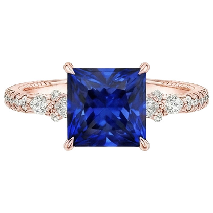 Solitaire Ring Accents Rose Gold Blue Sapphire and Natural Earth Mined Diamond 5.5 Carat