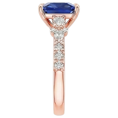 Solitaire Ring Accents Rose Gold Blue Sapphire and Natural Earth Mined Diamond 5.5 Carat