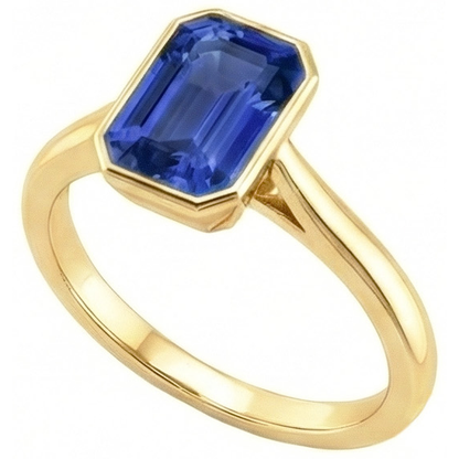 Natural Real ( Not Lab Grown )  Solitaire Ring Bezel Set Emerald Sri Lankan Sapphire 3 Carats