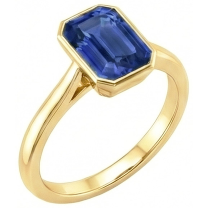 Natural Real ( Not Lab Grown )  Solitaire Ring Bezel Set Emerald Sri Lankan Sapphire 3 Carats