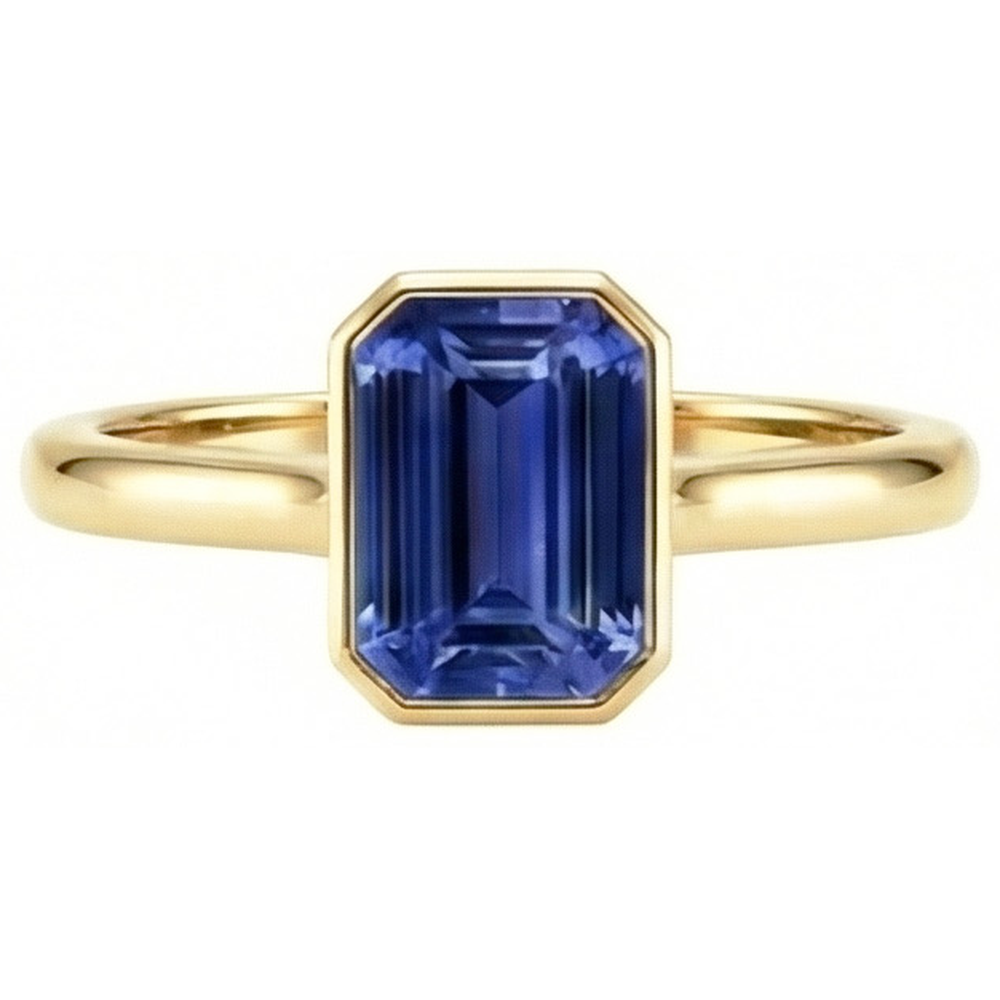 Natural Real ( Not Lab Grown )  Solitaire Ring Bezel Set Emerald Sri Lankan Sapphire 3 Carats
