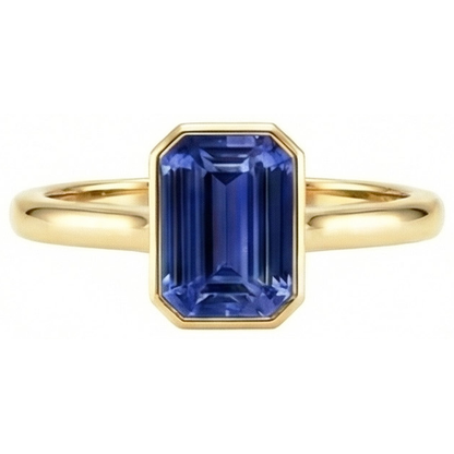 Natural Real ( Not Lab Grown )  Solitaire Ring Bezel Set Emerald Sri Lankan Sapphire 3 Carats