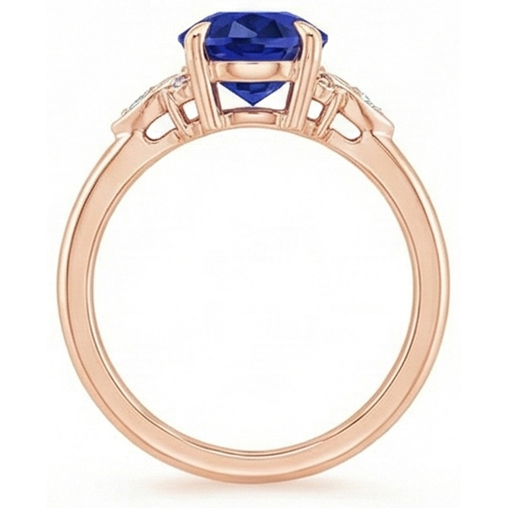 Solitaire Ring Blue Sapphire & Natural Earth Mined Diamond Accents 4 Carats Floral Style