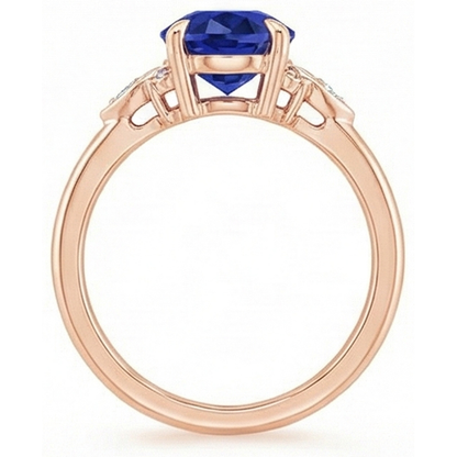 Solitaire Ring Blue Sapphire & Natural Earth Mined Diamond Accents 4 Carats Floral Style