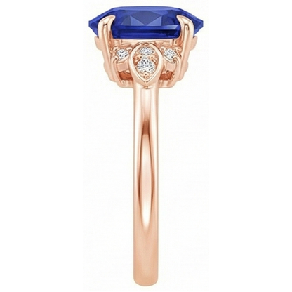 Solitaire Ring Blue Sapphire & Natural Earth Mined Diamond Accents 4 Carats Floral Style