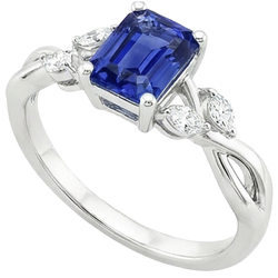 Solitaire Ring Emerald Blue Sapphire With Marquise Natural Earth Mined Diamonds 4 Carats
