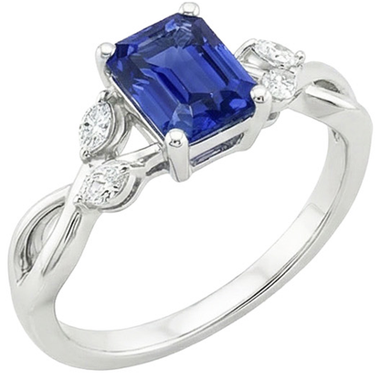 Solitaire Ring Emerald Blue Sapphire With Marquise Natural Earth Mined Diamonds 4 Carats