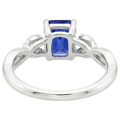 Solitaire Ring Emerald Blue Sapphire With Marquise Natural Earth Mined Diamonds 4 Carats