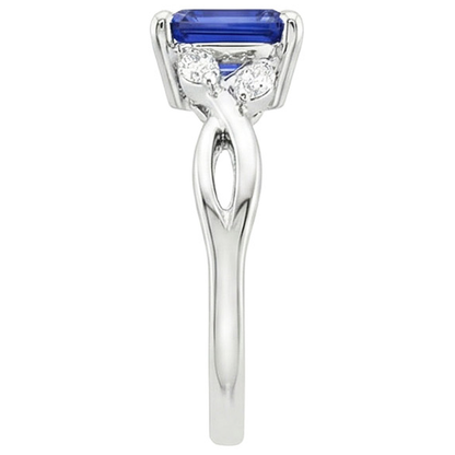 Solitaire Ring Emerald Blue Sapphire With Marquise Natural Earth Mined Diamonds 4 Carats