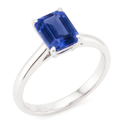 Solitaire Ring Emerald Natural Blue Sapphire 2 Carats Prong Set