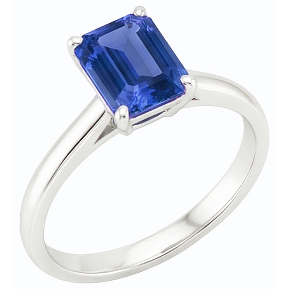 Solitaire Ring Emerald Natural Blue Sapphire 2 Carats Prong Set