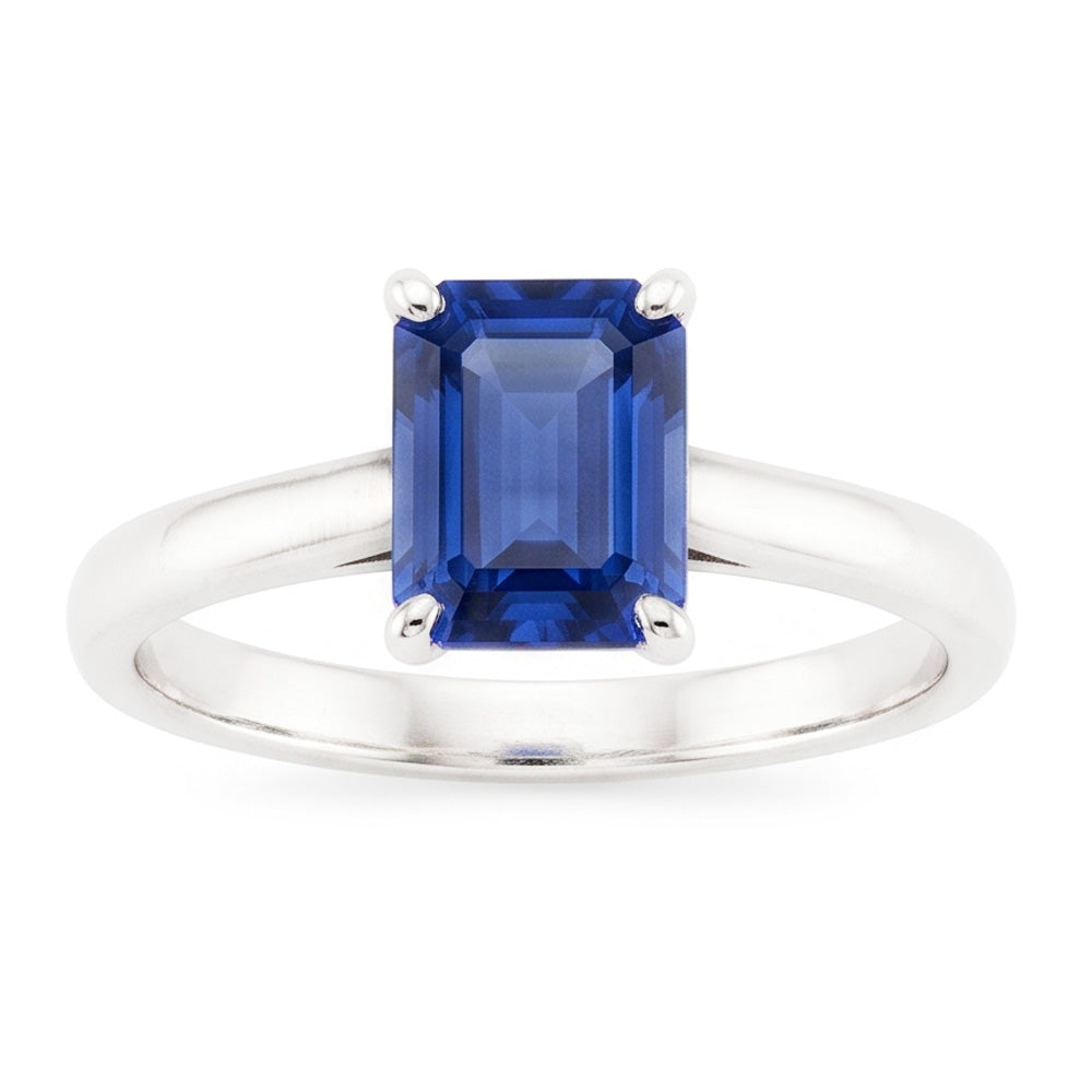 Solitaire Ring Emerald Natural Blue Sapphire 2 Carats Prong Set