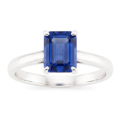 Solitaire Ring Emerald Natural Blue Sapphire 2 Carats Prong Set