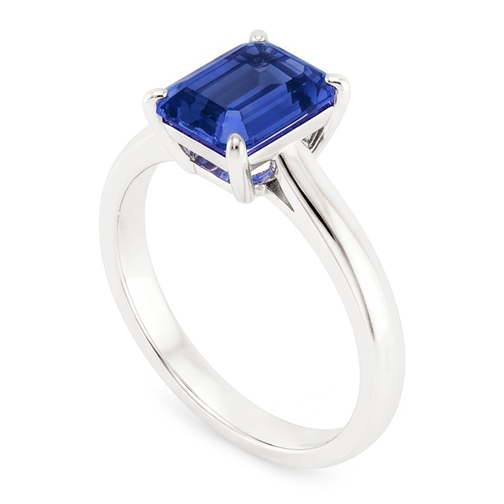 Solitaire Ring Emerald Natural Blue Sapphire 2 Carats Prong Set