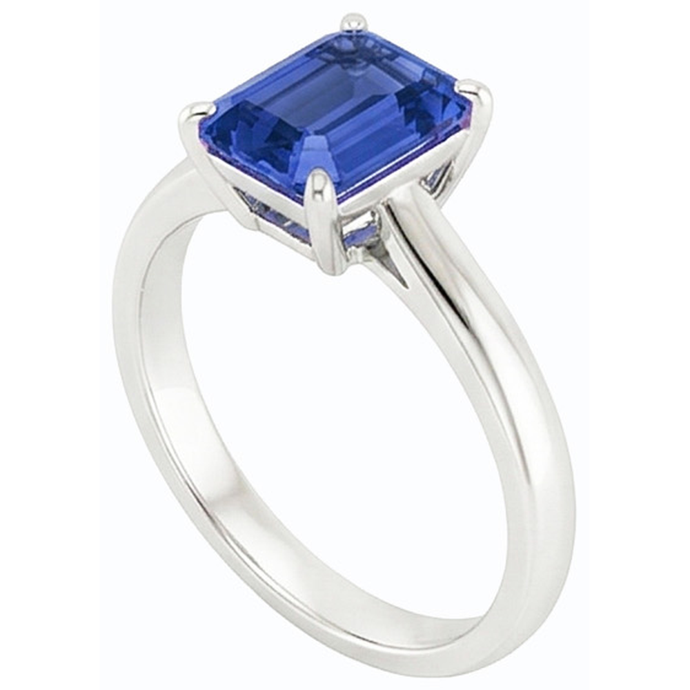 Solitaire Ring Emerald Natural Blue Sapphire 2 Carats Prong Set