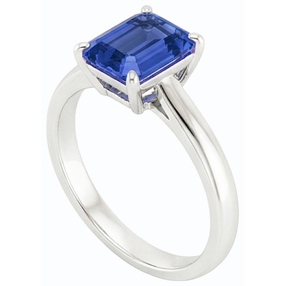 Solitaire Ring Emerald Natural Blue Sapphire 2 Carats Prong Set