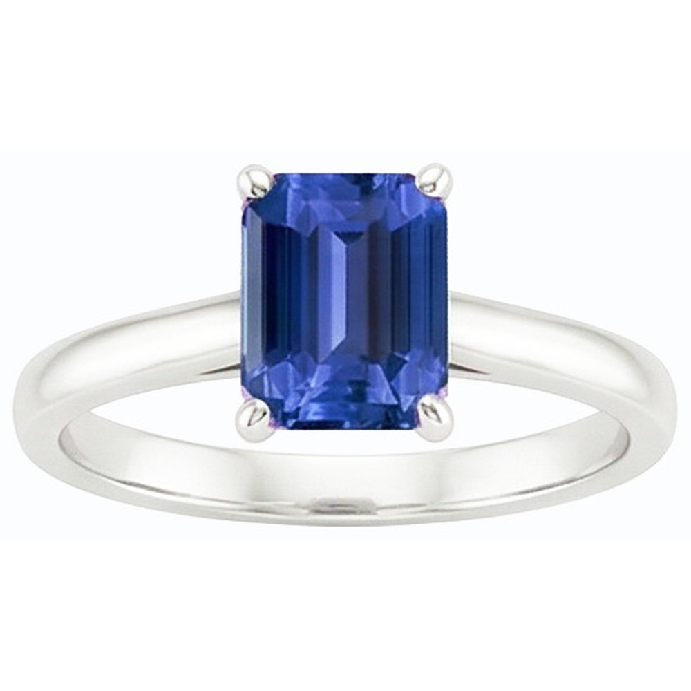 Solitaire Ring Emerald Natural Blue Sapphire 2 Carats Prong Set