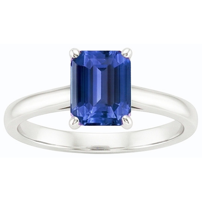 Solitaire Ring Emerald Natural Blue Sapphire 2 Carats Prong Set