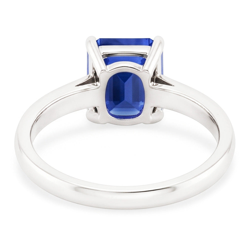 Solitaire Ring Emerald Natural Blue Sapphire 2 Carats Prong Set