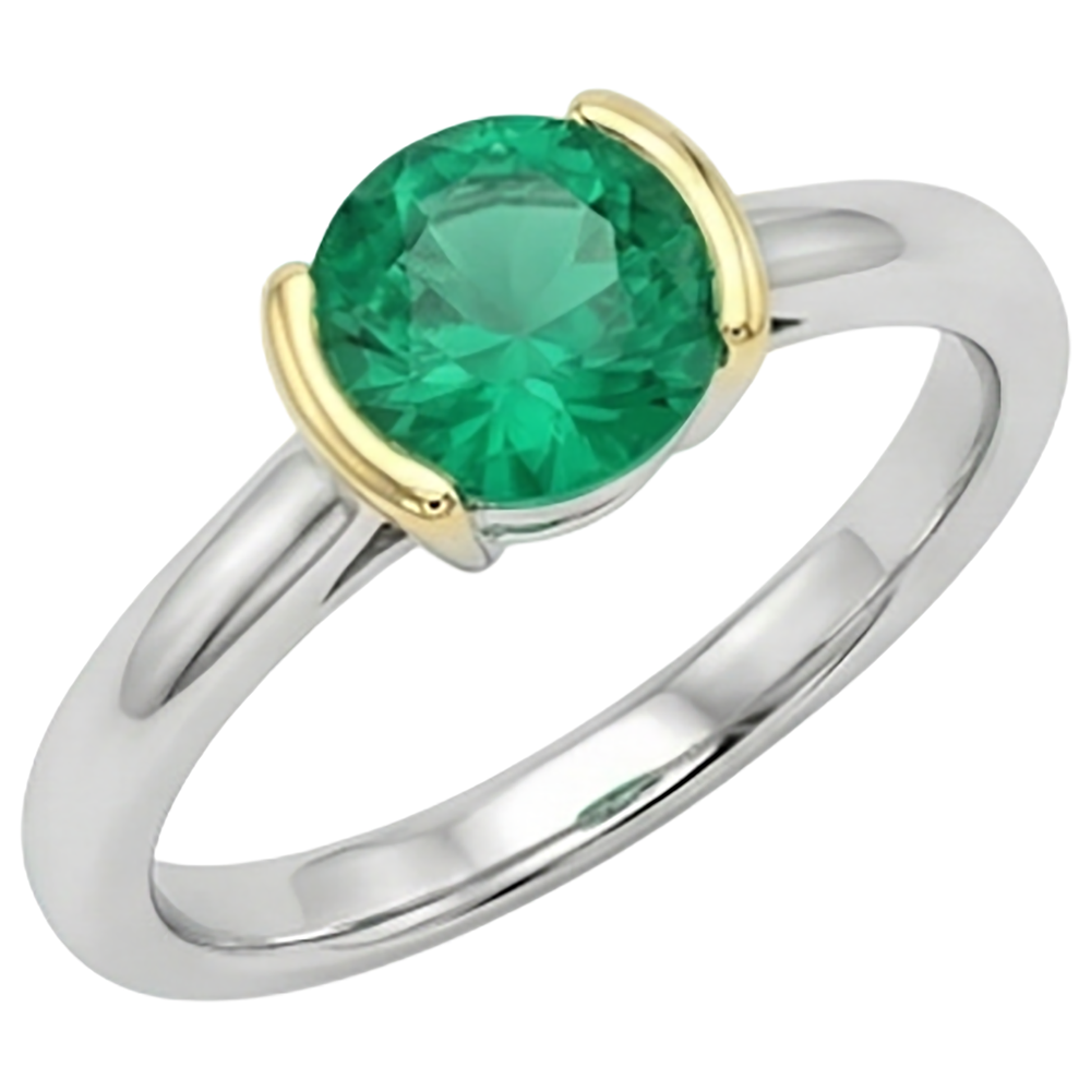 Natural Real ( Not Lab Grown ) Solitaire Ring Green Emerald GIA Half Bezel Gemstone Jewelry