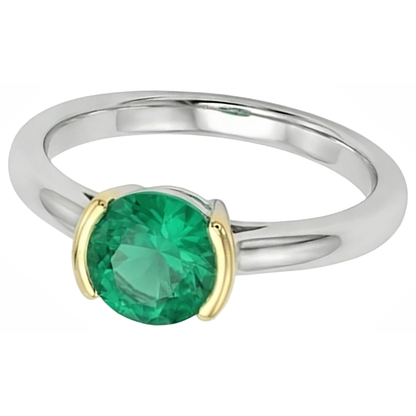 Natural Real ( Not Lab Grown ) Solitaire Ring Green Emerald GIA Half Bezel Gemstone Jewelry