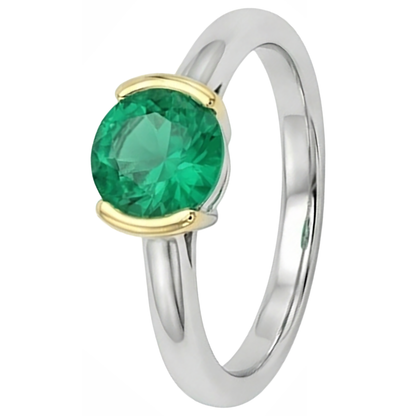 Natural Real ( Not Lab Grown ) Solitaire Ring Green Emerald GIA Half Bezel Gemstone Jewelry