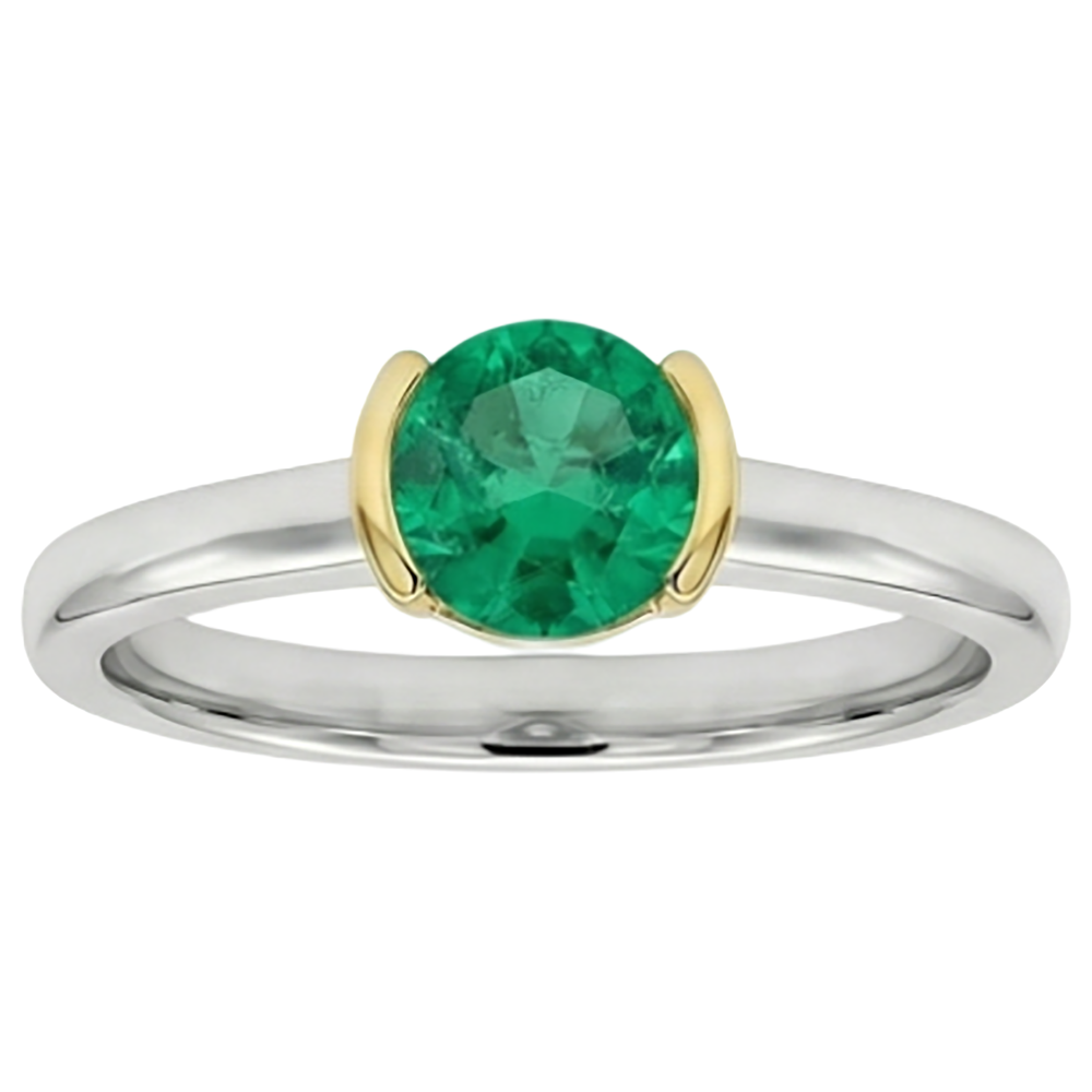 Natural Real ( Not Lab Grown ) Solitaire Ring Green Emerald GIA Half Bezel Gemstone Jewelry