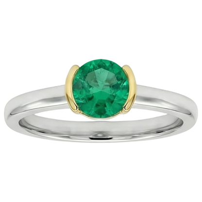 Natural Real ( Not Lab Grown ) Solitaire Ring Green Emerald GIA Half Bezel Gemstone Jewelry