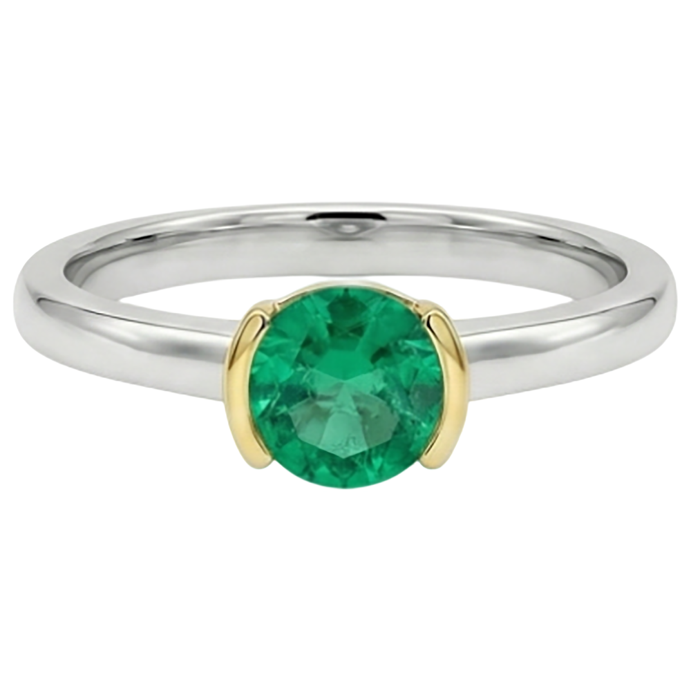 Natural Real ( Not Lab Grown ) Solitaire Ring Green Emerald GIA Half Bezel Gemstone Jewelry