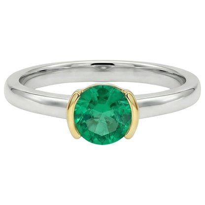Natural Real ( Not Lab Grown ) Solitaire Ring Green Emerald GIA Half Bezel Gemstone Jewelry