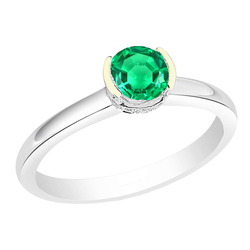 Solitaire Ring Green Emerald Half Bezel Gemstone Jewelry