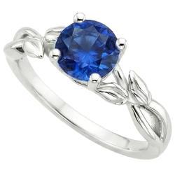 Solitaire Ring Natural Blue Sapphire Split Shank Leaf Style 2 Carats