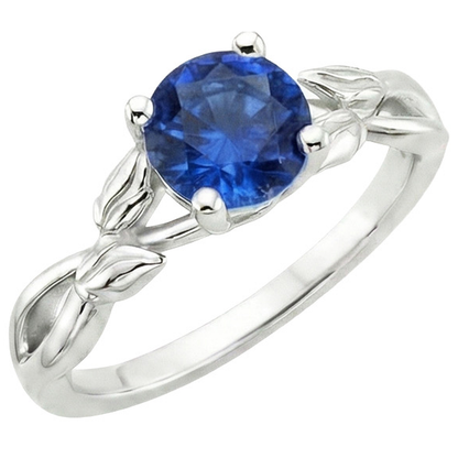 Solitaire Ring Natural Blue Sapphire Split Shank Leaf Style 2 Carats