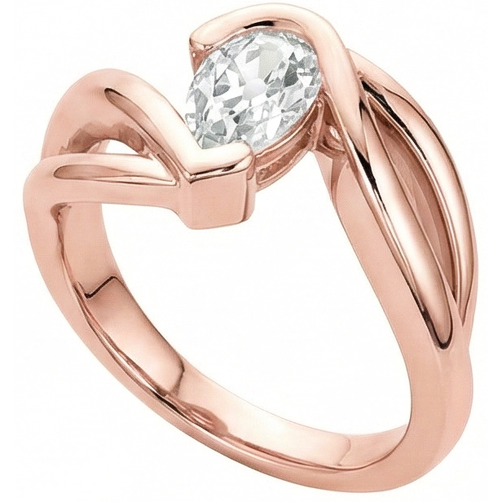 Solitaire Ring Old Cut Pear Natural Earth Mined Diamond Twisted Split Shank 2.25 Carats