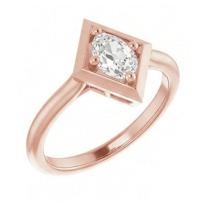 Solitaire Ring Oval Old European Natural Earth Mined Diamond Kite Style 1.55 Carats