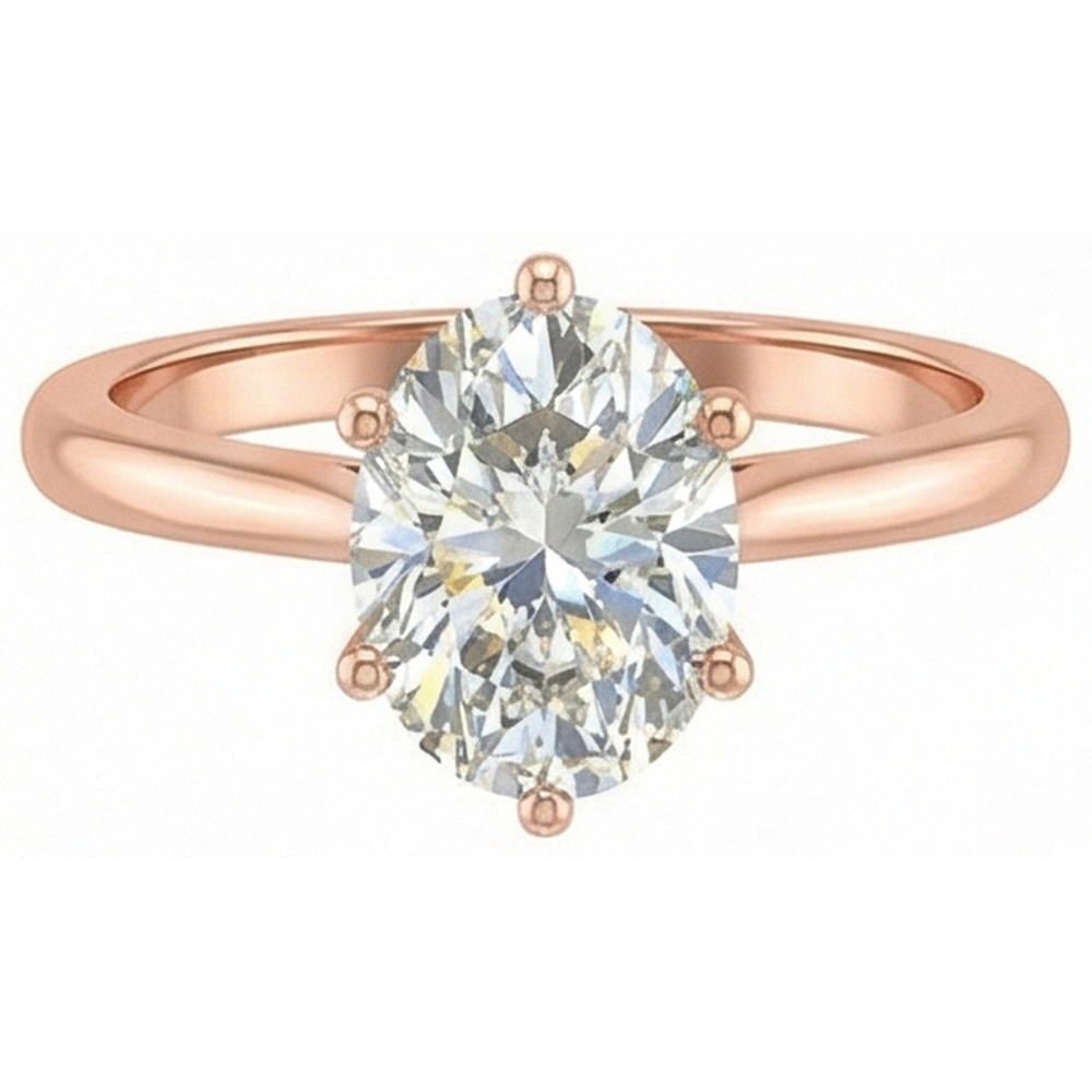 Solitaire Ring Oval Old Mine Cut Natural Earth Mined Diamond 6 Prong Set 3 Carats Gold