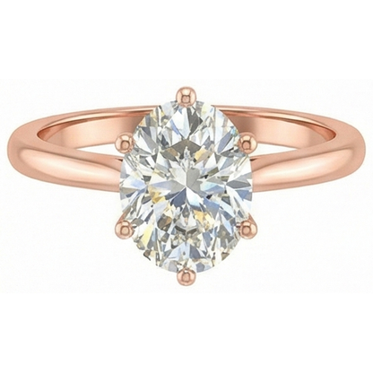 Solitaire Ring Oval Old Mine Cut Natural Earth Mined Diamond 6 Prong Set 3 Carats Gold