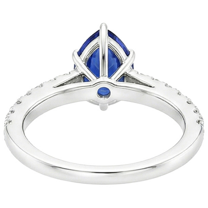 Solitaire Ring Pear Blue Sapphire Pave Set Natural Earth Mined Diamond Accents 5.25 Carats