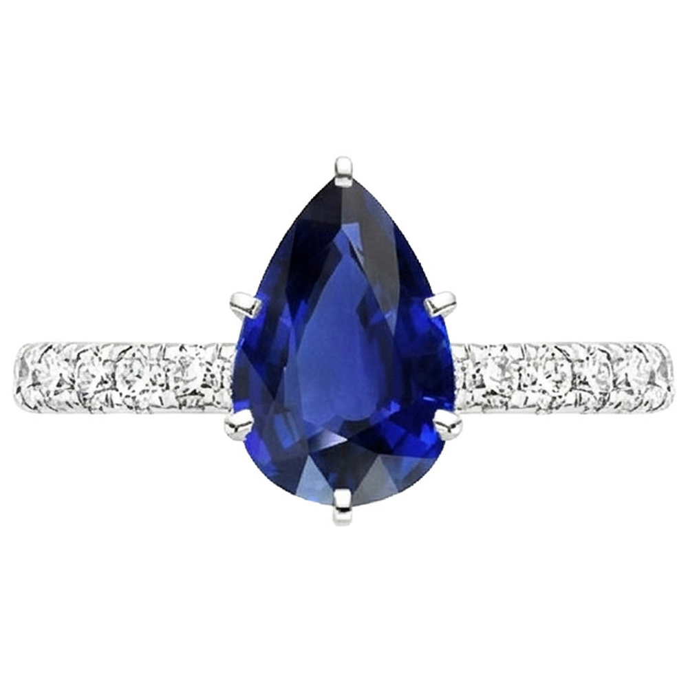 Solitaire Ring Pear Blue Sapphire Pave Set Natural Earth Mined Diamond Accents 5.25 Carats