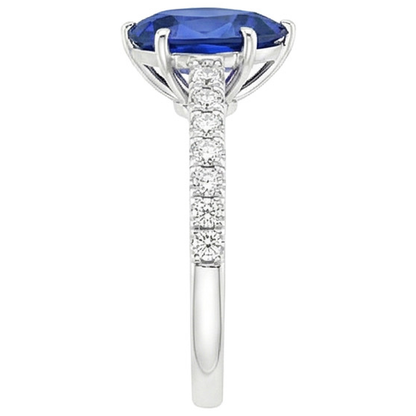 Solitaire Ring Pear Blue Sapphire Pave Set Natural Earth Mined Diamond Accents 5.25 Carats