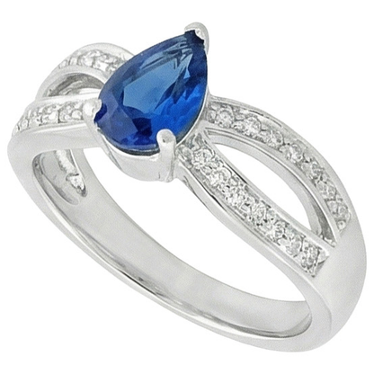 Solitaire Ring Pear Blue Sapphire With Natural Earth Mined Diamond Accents 3.50 Carats