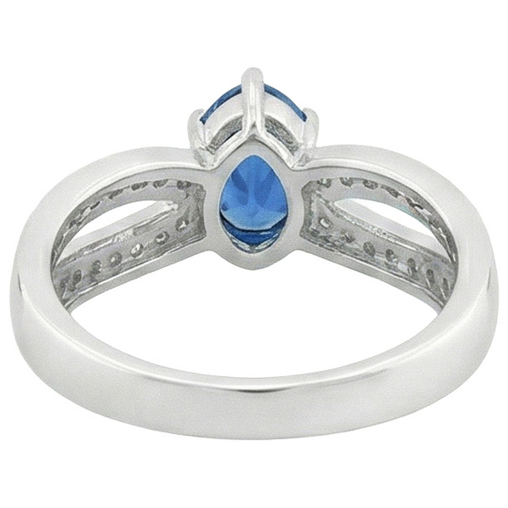 Solitaire Ring Pear Blue Sapphire With Natural Earth Mined Diamond Accents 3.50 Carats