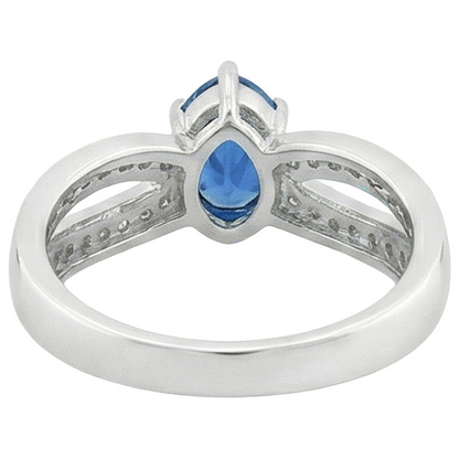 Solitaire Ring Pear Blue Sapphire With Natural Earth Mined Diamond Accents 3.50 Carats
